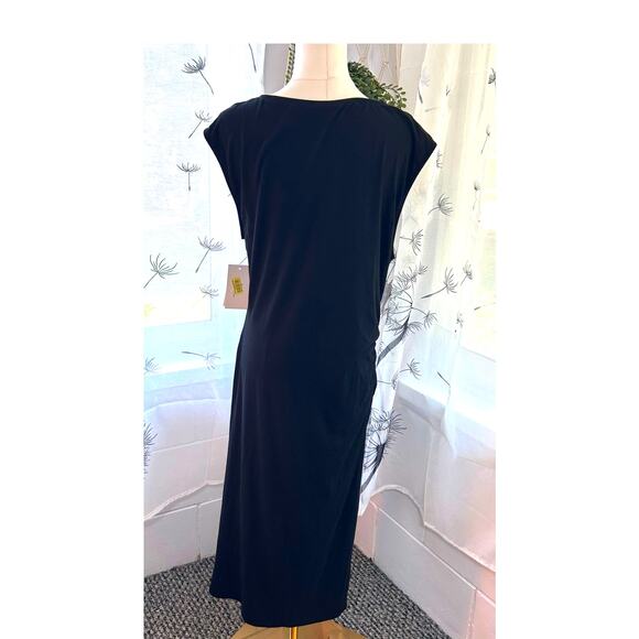 HALSTON NWT Black Cowl Neck Sleeveless Dress Sz LG Bodycon Wedding Formal HOCO - Picture 5 of 7